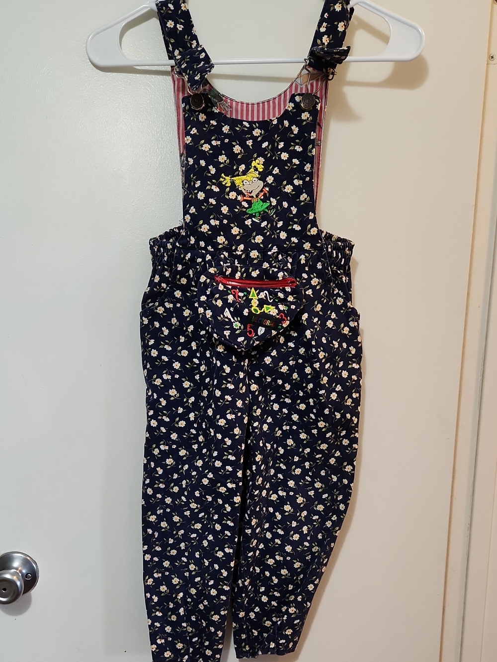 Girls Rugrats  Angelica Navy Floral Overalls with Front Pouch . Homemade.